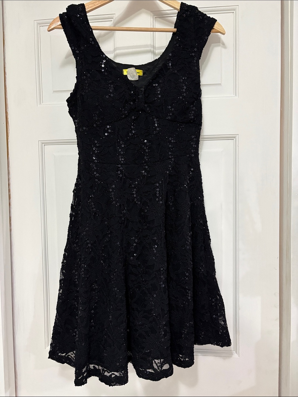 Black Lace Sequin Fit-and-Flare Formal Dress